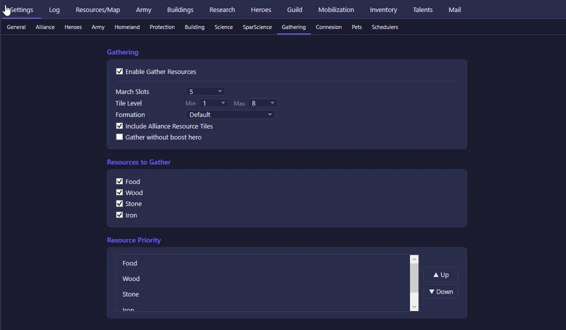 Kingshot Bot resource gathering — farms, quarries and mills automated