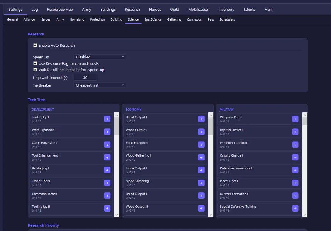 Kingshot Bot research automation — protocol-level command sent directly to game servers