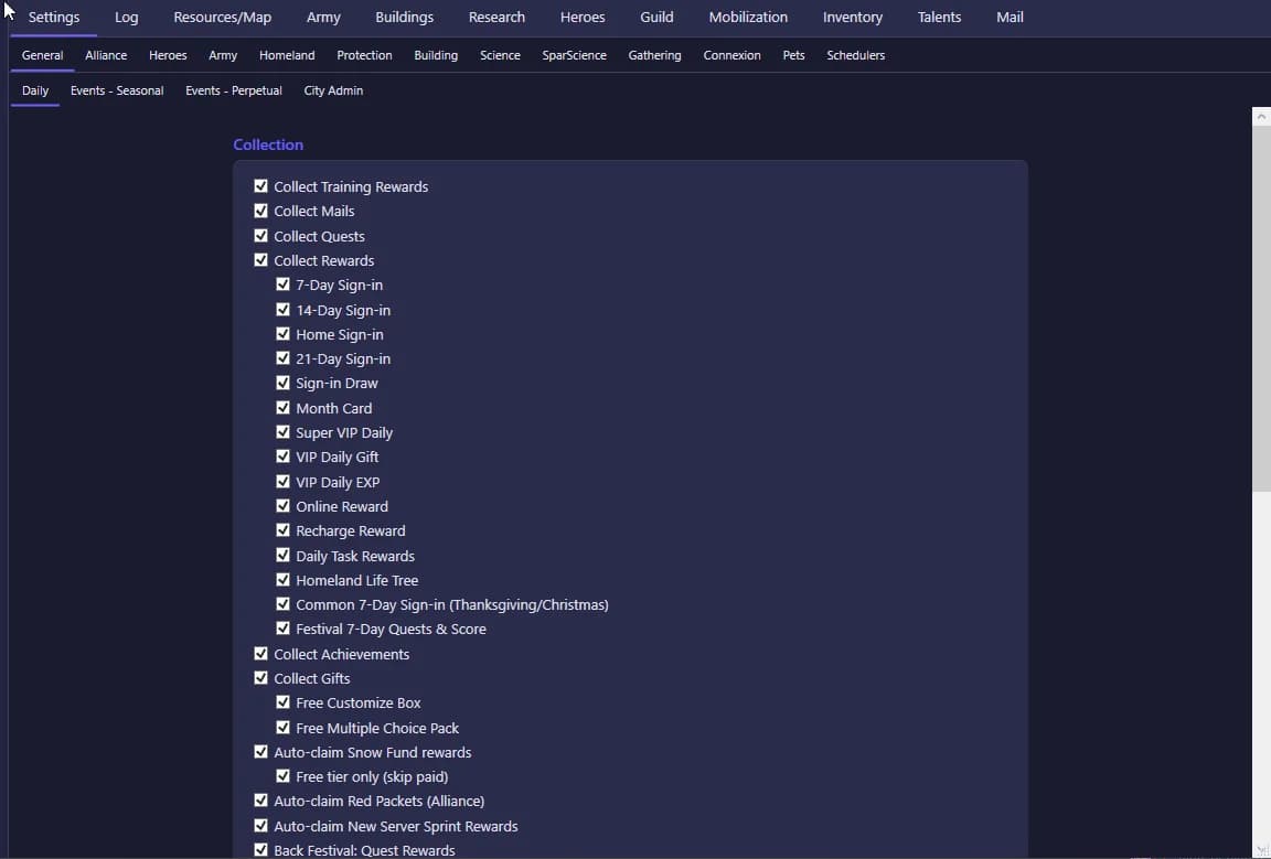 Kingshot Bot daily tasks automation — free tier running all 48+ tasks